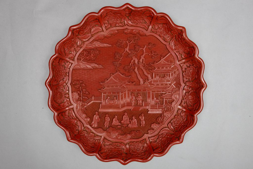 图片[1]-Carved red banquet chart rhombus plate-China Archive